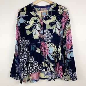 Johnny Was Sierra Burnout Darlyn Blouse Peplum Top Velvet Floral Small NWT $318